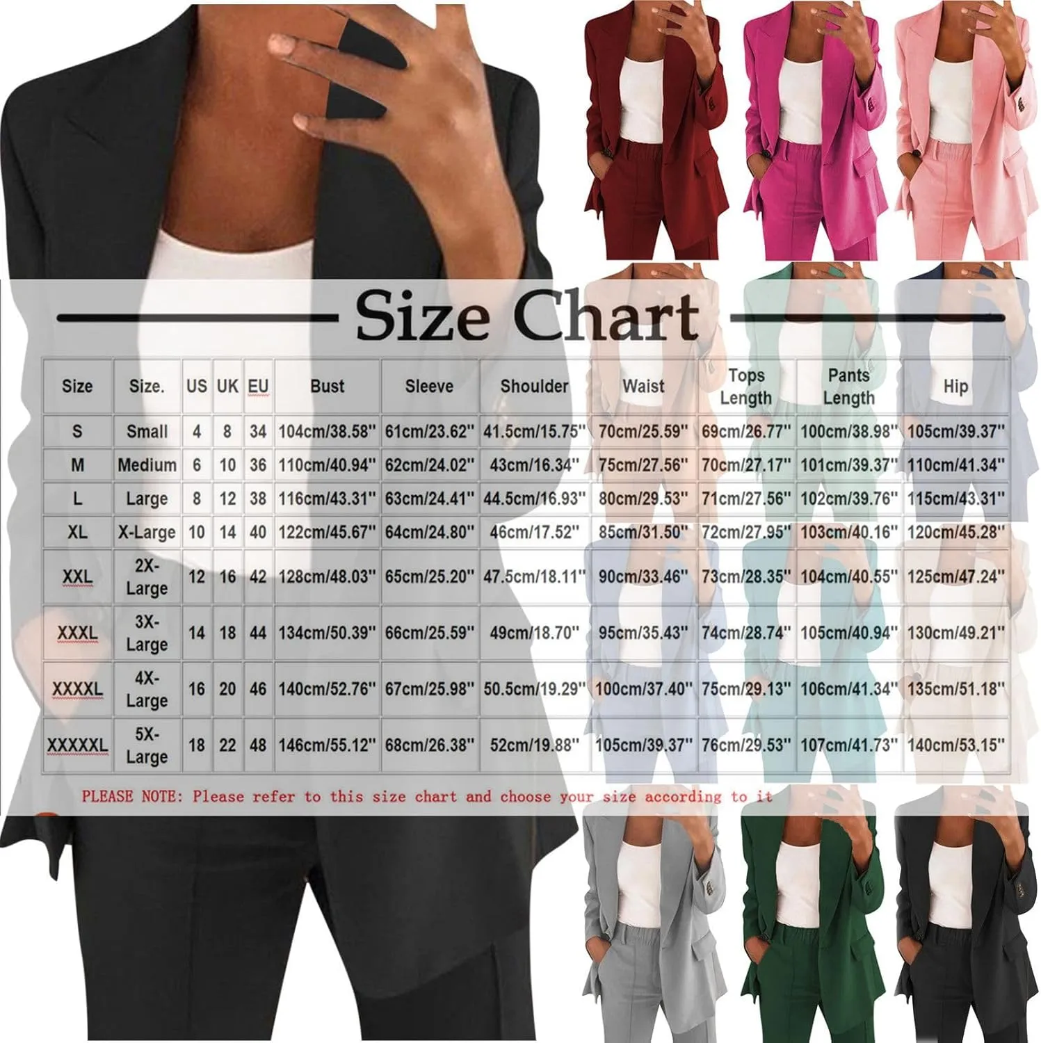 HGps8w 2 Piece Outfits for Women Dressy Work Pants Suits, Blazer Jacket & Straight-Leg Long Pants Business Casual Clothes
