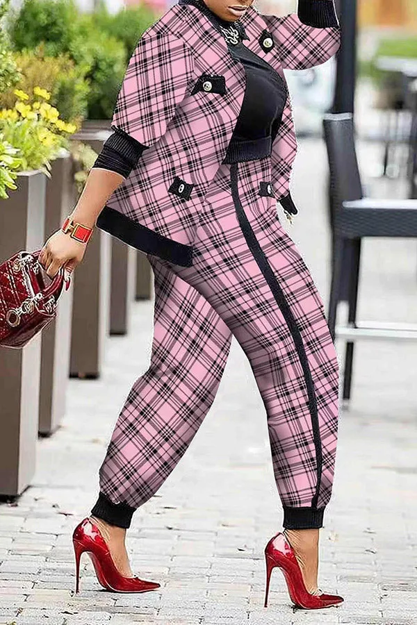 Houndstooth Printed Jacket   Pants Suits