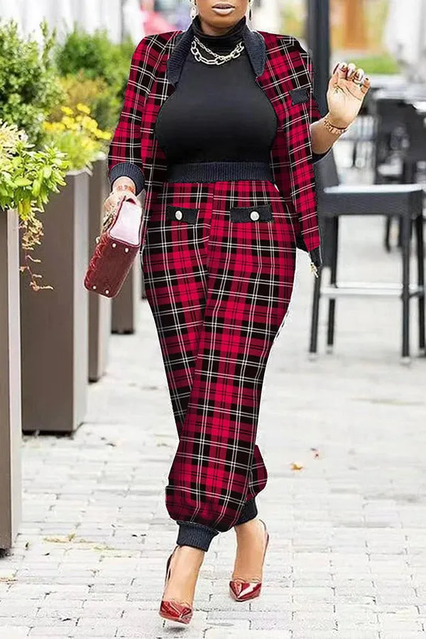 Houndstooth Printed Jacket   Pants Suits