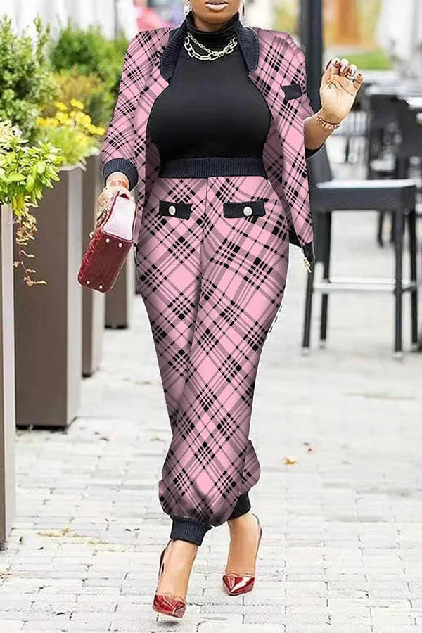Houndstooth Printed Jacket   Pants Suits