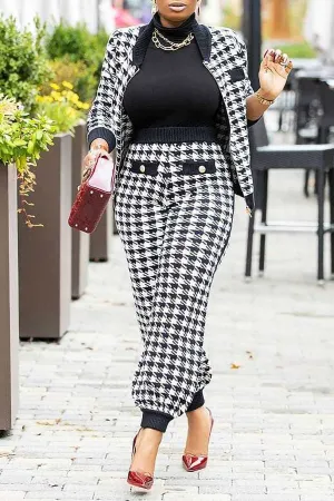 Houndstooth Printed Jacket   Pants Suits