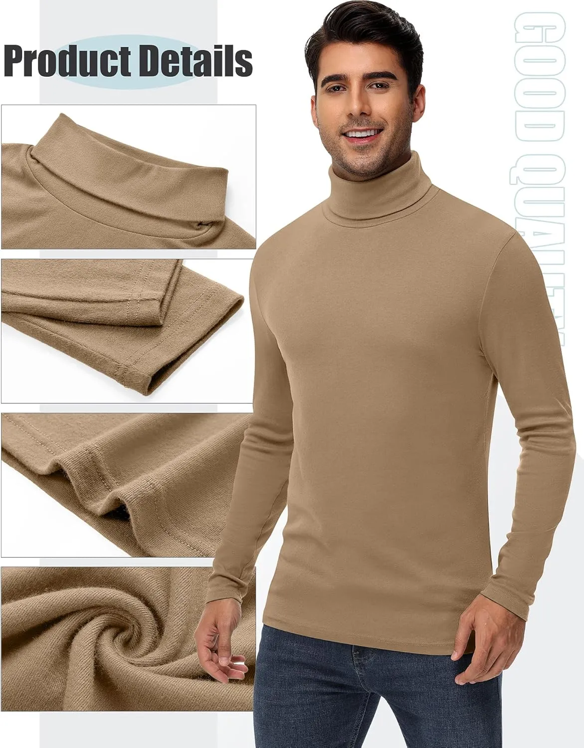 Huukeay 4 Pack Men's Turtleneck Shirts, Long Sleeve Casual Pullover Lightweight Slim Fit Knitted Sweaters Basic Soft Tops