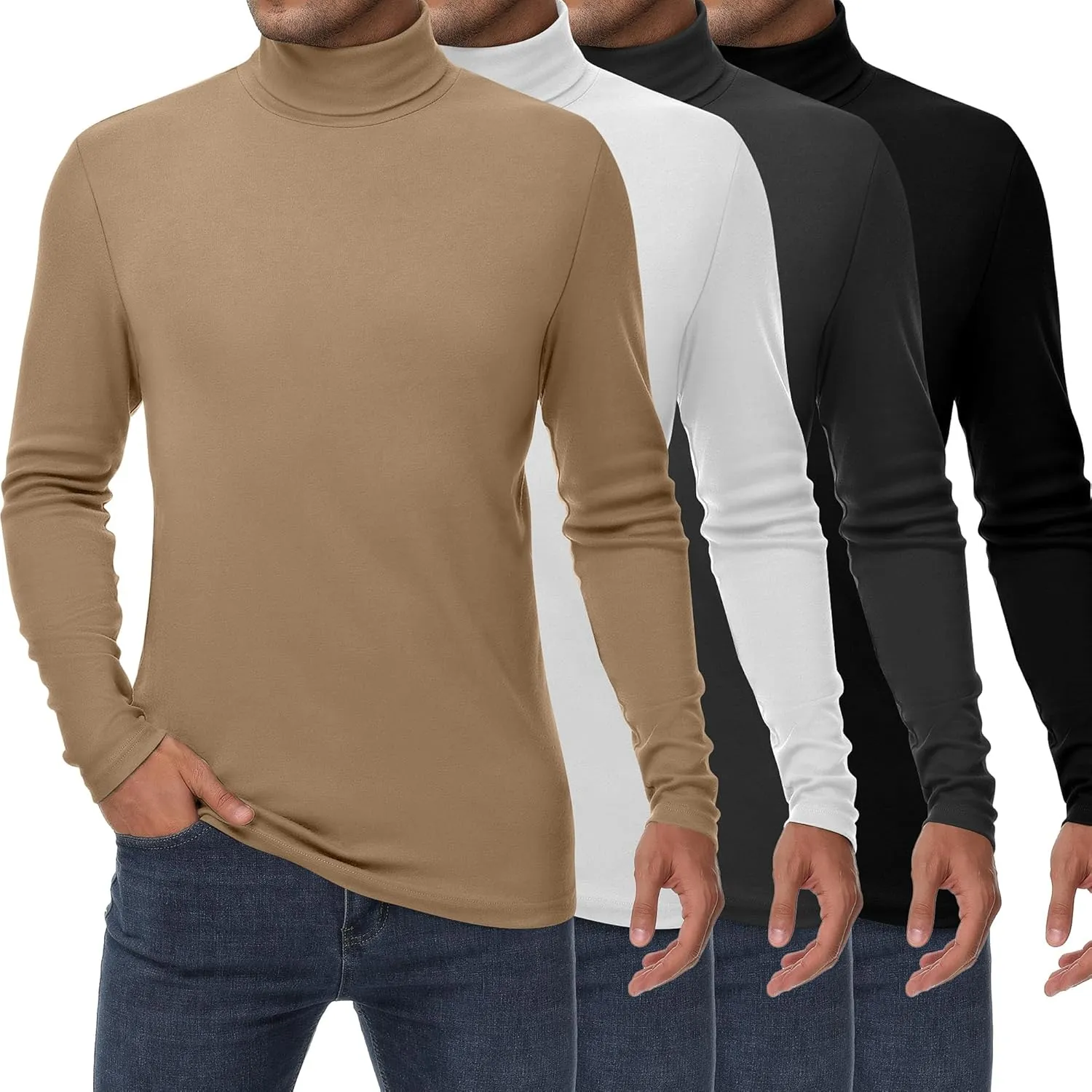 Huukeay 4 Pack Men's Turtleneck Shirts, Long Sleeve Casual Pullover Lightweight Slim Fit Knitted Sweaters Basic Soft Tops