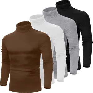Huukeay 4 Pack Men's Turtleneck Shirts, Long Sleeve Casual Pullover Lightweight Slim Fit Knitted Sweaters Basic Soft Tops