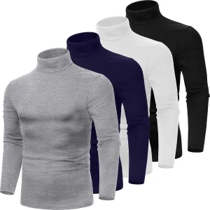 Huukeay 4 Pack Men's Turtleneck Shirts, Long Sleeve Casual Pullover Lightweight Slim Fit Knitted Sweaters Basic Soft Tops