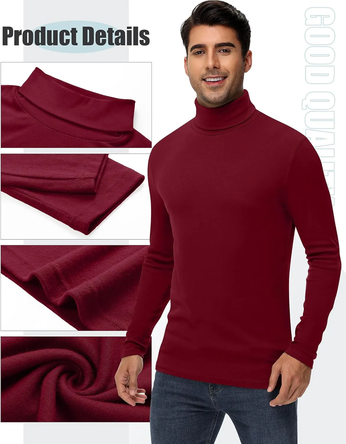 Huukeay 4 Pack Men's Turtleneck Shirts, Long Sleeve Casual Pullover Lightweight Slim Fit Knitted Sweaters Basic Soft Tops