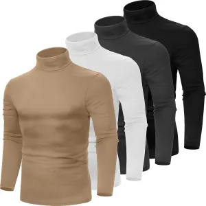 Huukeay 4 Pack Men's Turtleneck Shirts, Long Sleeve Casual Pullover Lightweight Slim Fit Knitted Sweaters Basic Soft Tops