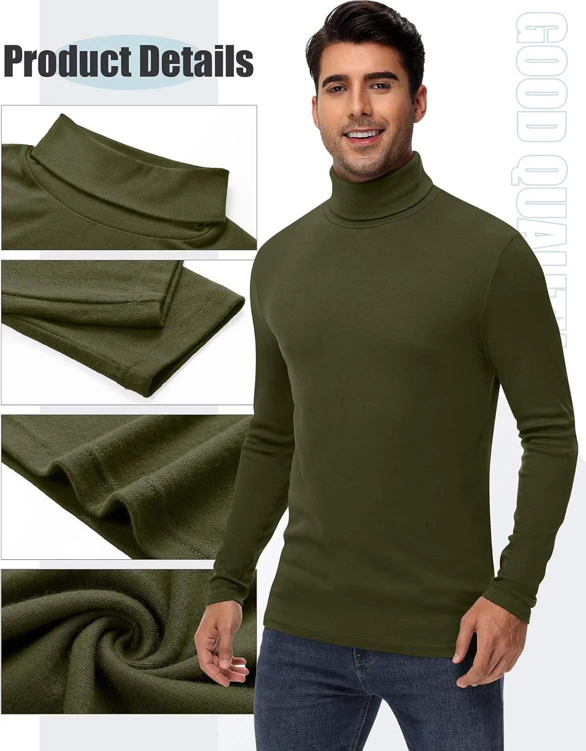 Huukeay 4 Pack Men's Turtleneck Shirts, Long Sleeve Casual Pullover Lightweight Slim Fit Knitted Sweaters Basic Soft Tops