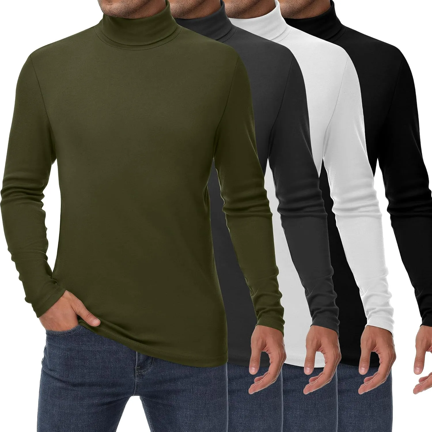 Huukeay 4 Pack Men's Turtleneck Shirts, Long Sleeve Casual Pullover Lightweight Slim Fit Knitted Sweaters Basic Soft Tops