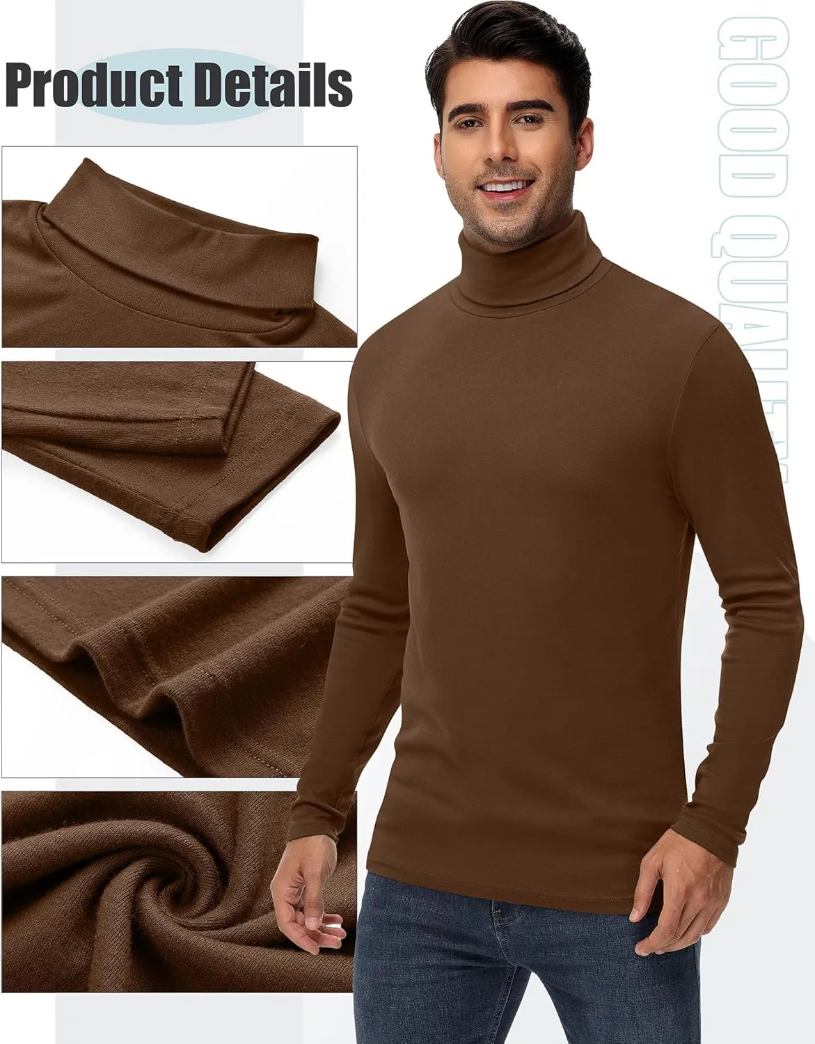 Huukeay 4 Pack Men's Turtleneck Shirts, Long Sleeve Casual Pullover Lightweight Slim Fit Knitted Sweaters Basic Soft Tops