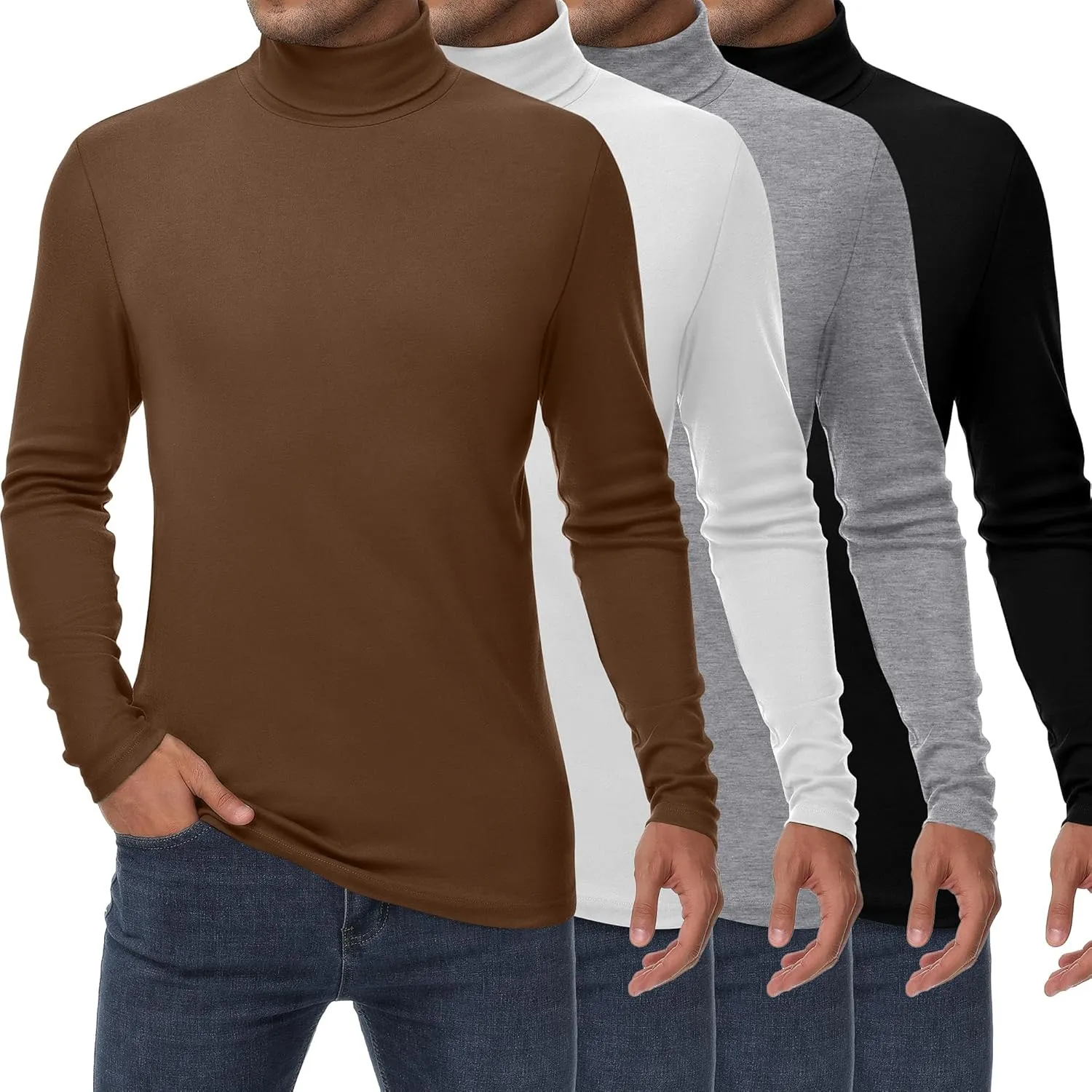 Huukeay 4 Pack Men's Turtleneck Shirts, Long Sleeve Casual Pullover Lightweight Slim Fit Knitted Sweaters Basic Soft Tops