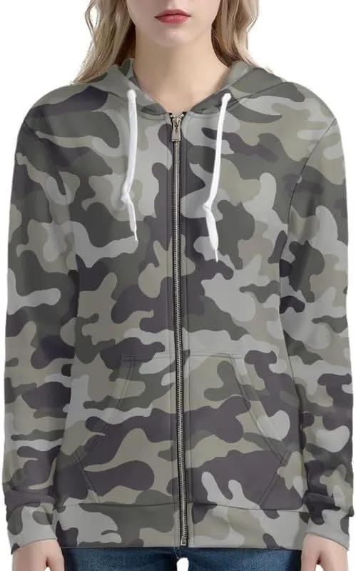 Irisjudy Womens Fall Jackets Hoodie with Pocket, Skulls,Island Flowers Zip Front Open Cardigan Hood Warm Outerwear XS-5XL