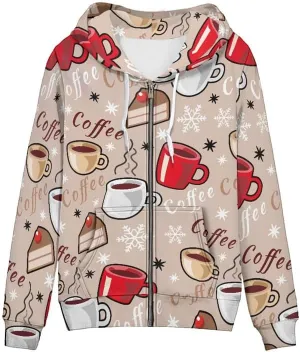 Irisjudy Womens Fall Jackets Hoodie with Pocket, Skulls,Island Flowers Zip Front Open Cardigan Hood Warm Outerwear XS-5XL