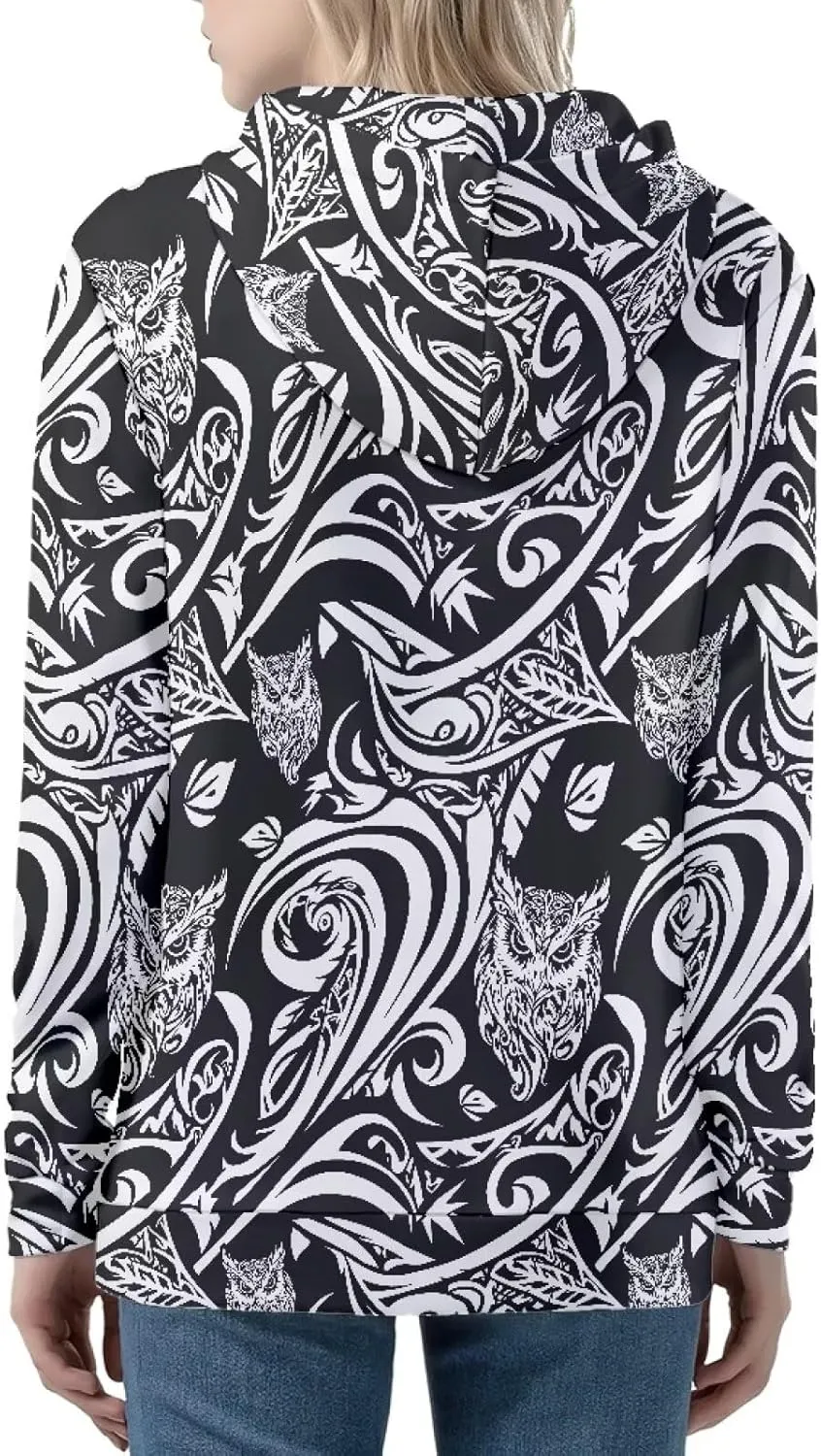 Irisjudy Womens Fall Jackets Hoodie with Pocket, Skulls,Island Flowers Zip Front Open Cardigan Hood Warm Outerwear XS-5XL