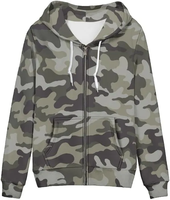 Irisjudy Womens Fall Jackets Hoodie with Pocket, Skulls,Island Flowers Zip Front Open Cardigan Hood Warm Outerwear XS-5XL