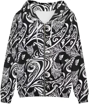 Irisjudy Womens Fall Jackets Hoodie with Pocket, Skulls,Island Flowers Zip Front Open Cardigan Hood Warm Outerwear XS-5XL