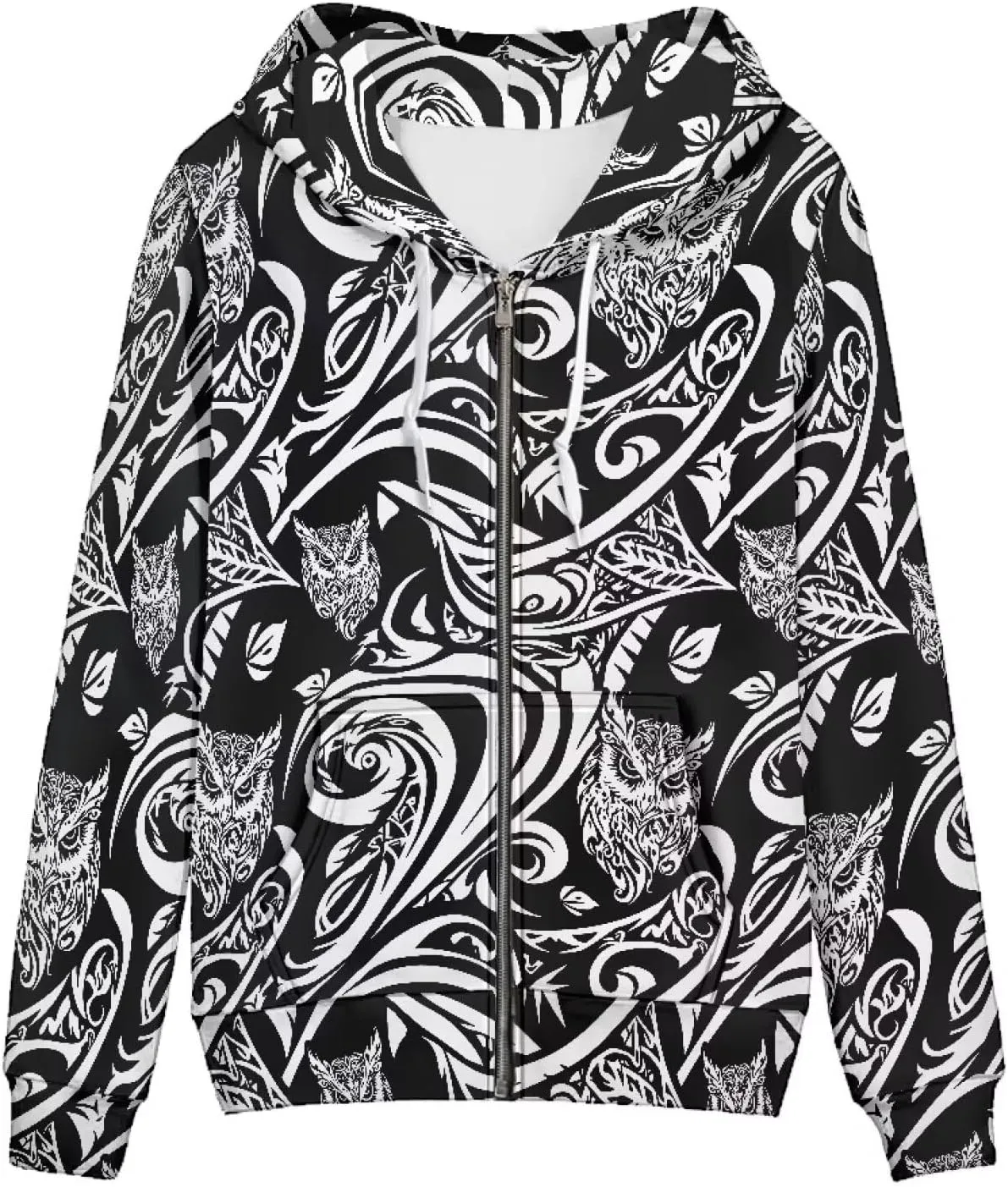 Irisjudy Womens Fall Jackets Hoodie with Pocket, Skulls,Island Flowers Zip Front Open Cardigan Hood Warm Outerwear XS-5XL
