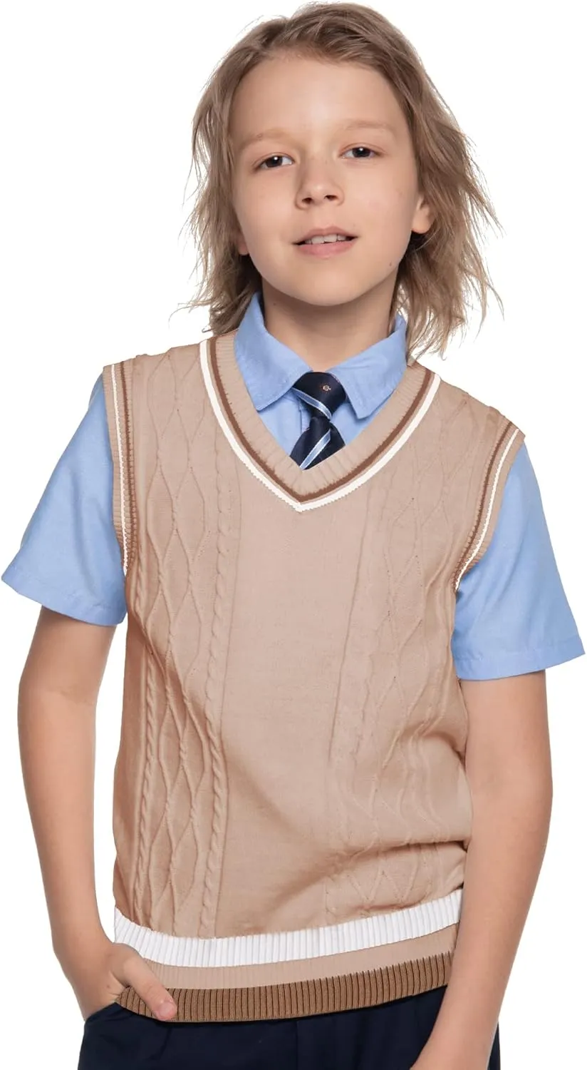 Kid Nation Boys Sweater Vest 100% Cotton School Uniform Vest for Girls Boy Toddler Kids Knit Vest