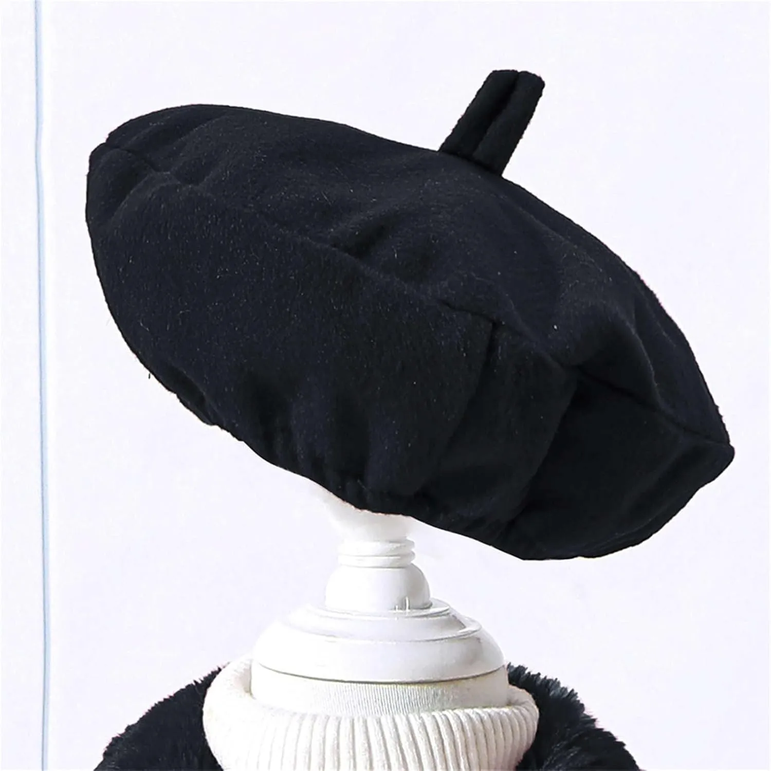 Kids Girls Trench Coat Long Sleeve Furry Collar Warm Peacoat with Beret Hat Set for Casual Wear