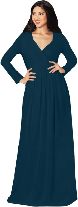 KOH KOH Womens Long Sleeve Empire Cocktail Elegant Evening Versatile Maxi Dress