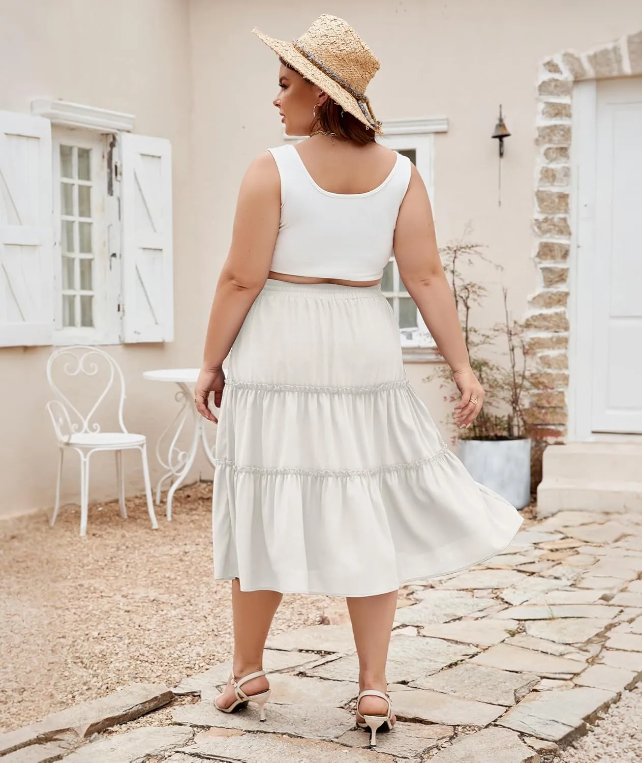 LALAGEN Womens Plus Size Boho Midi Skirt Elastic High Waist Summer Flowy A Line Long Midi Skirt with Pockets