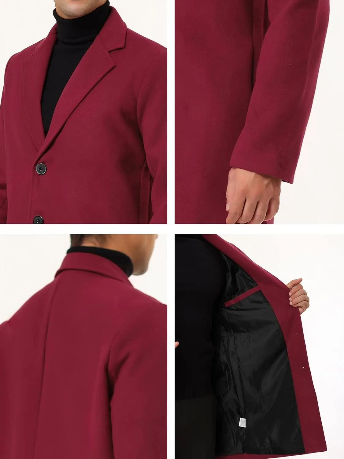 Lars Amadeus Men's Trench Coat Slim Fit Winter Notched Lapel Single Breasted Long Jacket Overcoat
