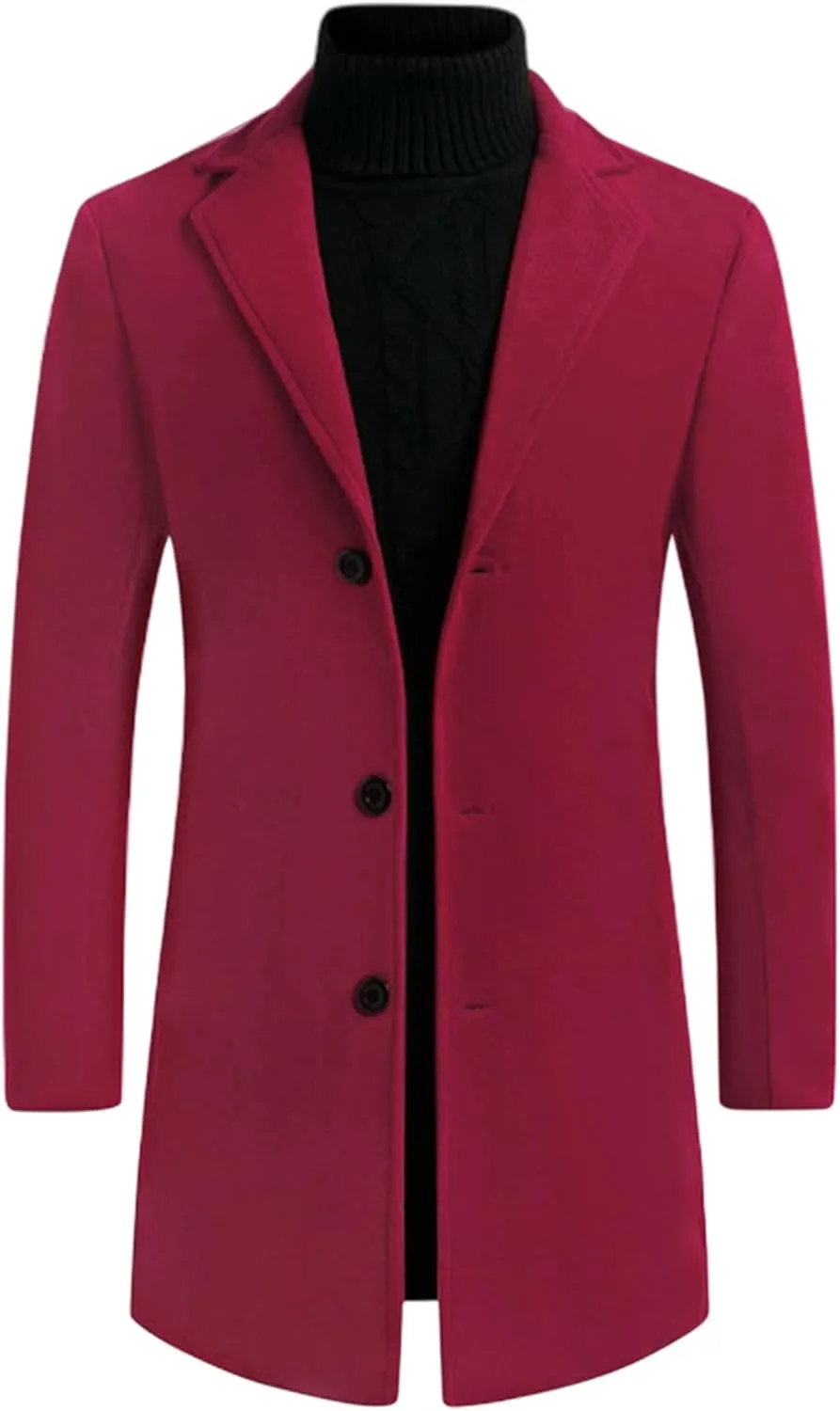 Lars Amadeus Men's Trench Coat Slim Fit Winter Notched Lapel Single Breasted Long Jacket Overcoat