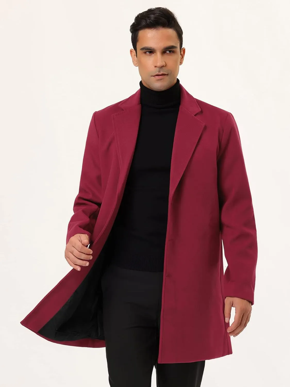 Lars Amadeus Men's Trench Coat Slim Fit Winter Notched Lapel Single Breasted Long Jacket Overcoat