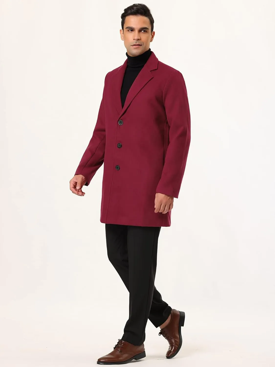 Lars Amadeus Men's Trench Coat Slim Fit Winter Notched Lapel Single Breasted Long Jacket Overcoat
