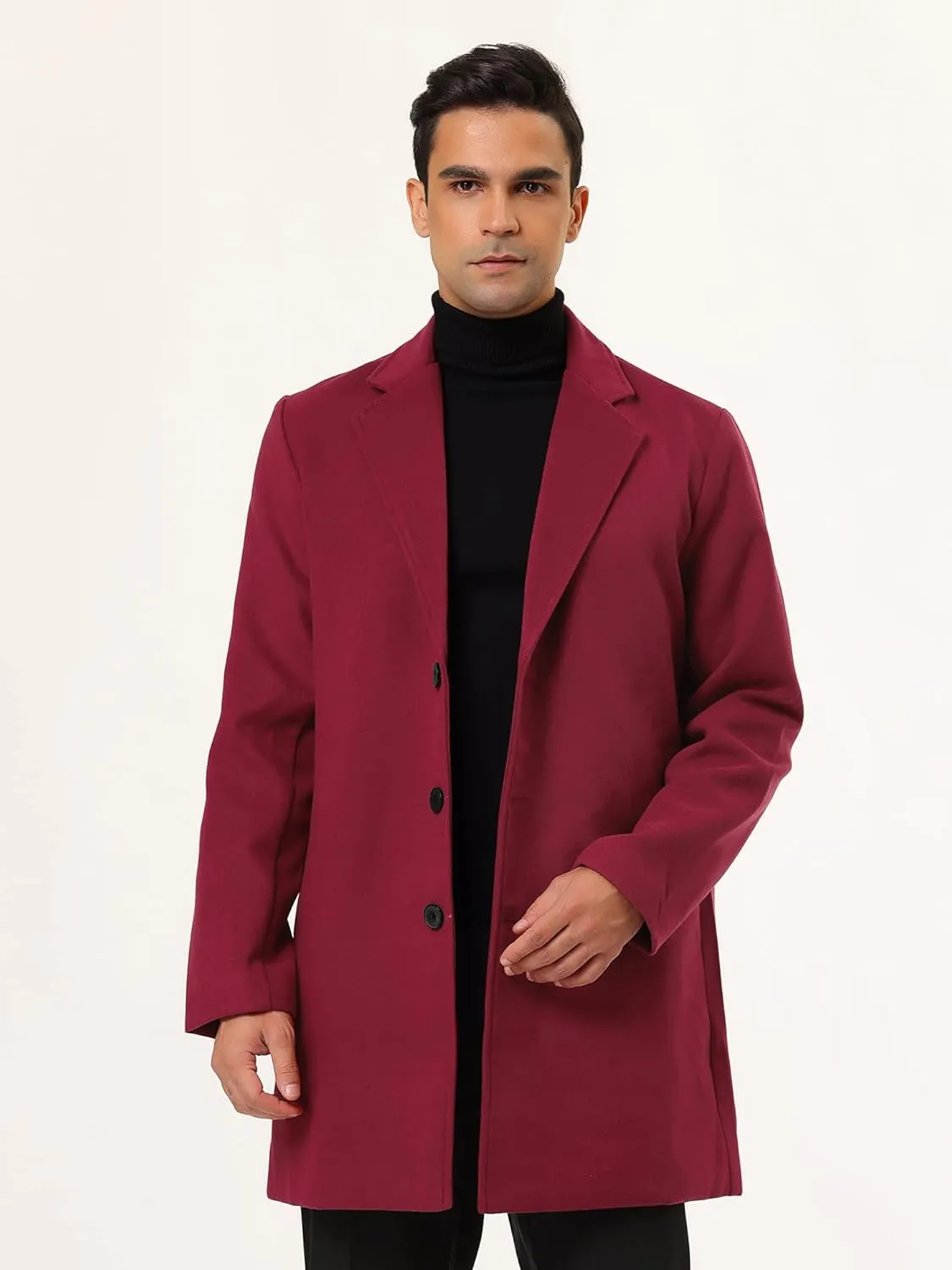 Lars Amadeus Men's Trench Coat Slim Fit Winter Notched Lapel Single Breasted Long Jacket Overcoat