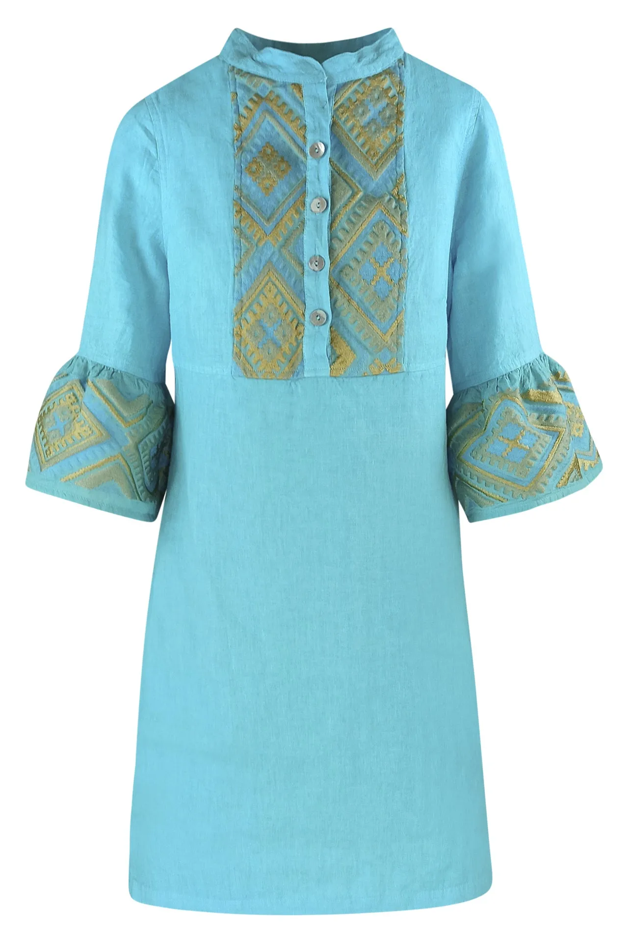 Linen Mini Dress with Embroidered Panels