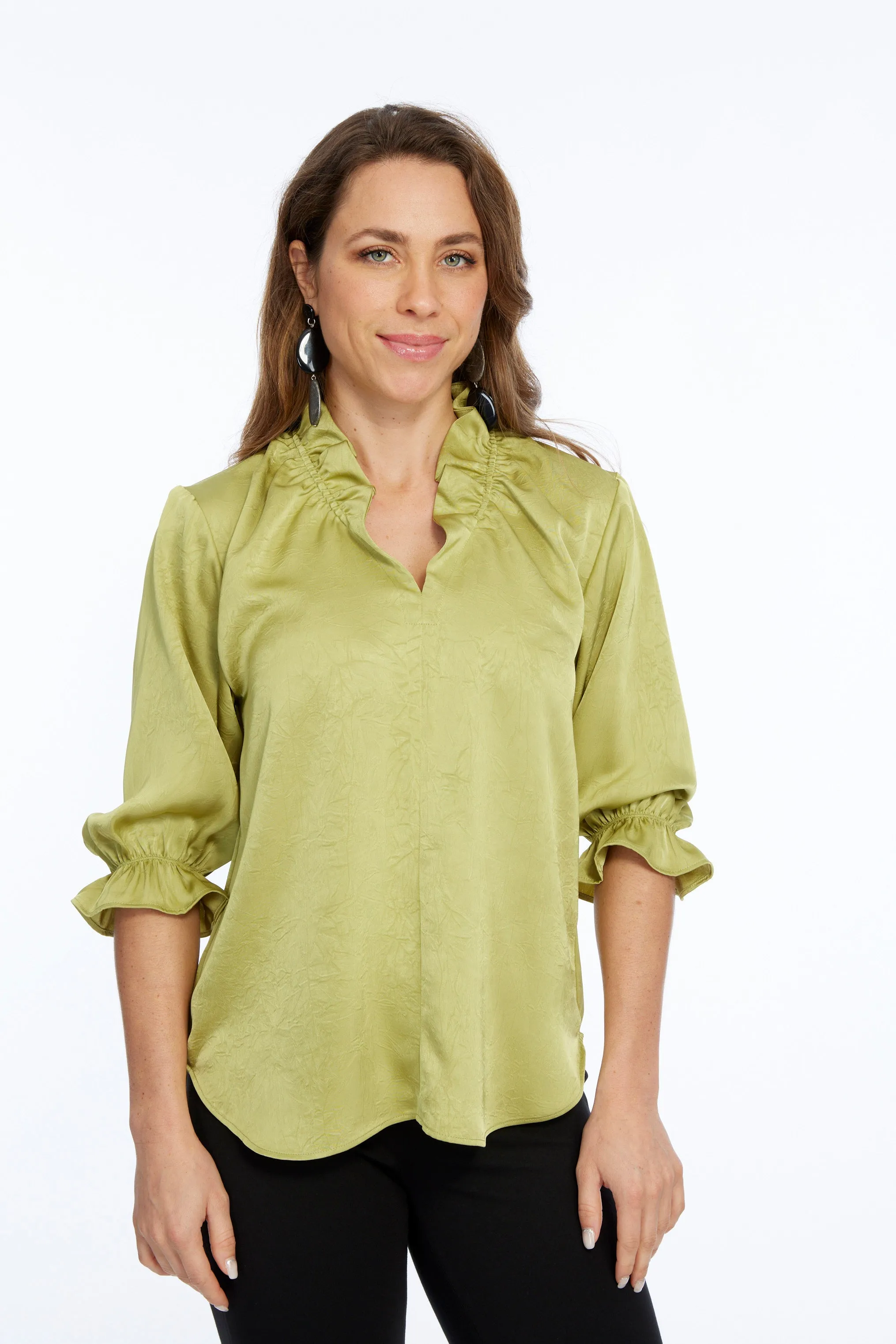 LIOR Women's Premium Satin 3/4 Ruffle Sleeve Blouse - Hailey