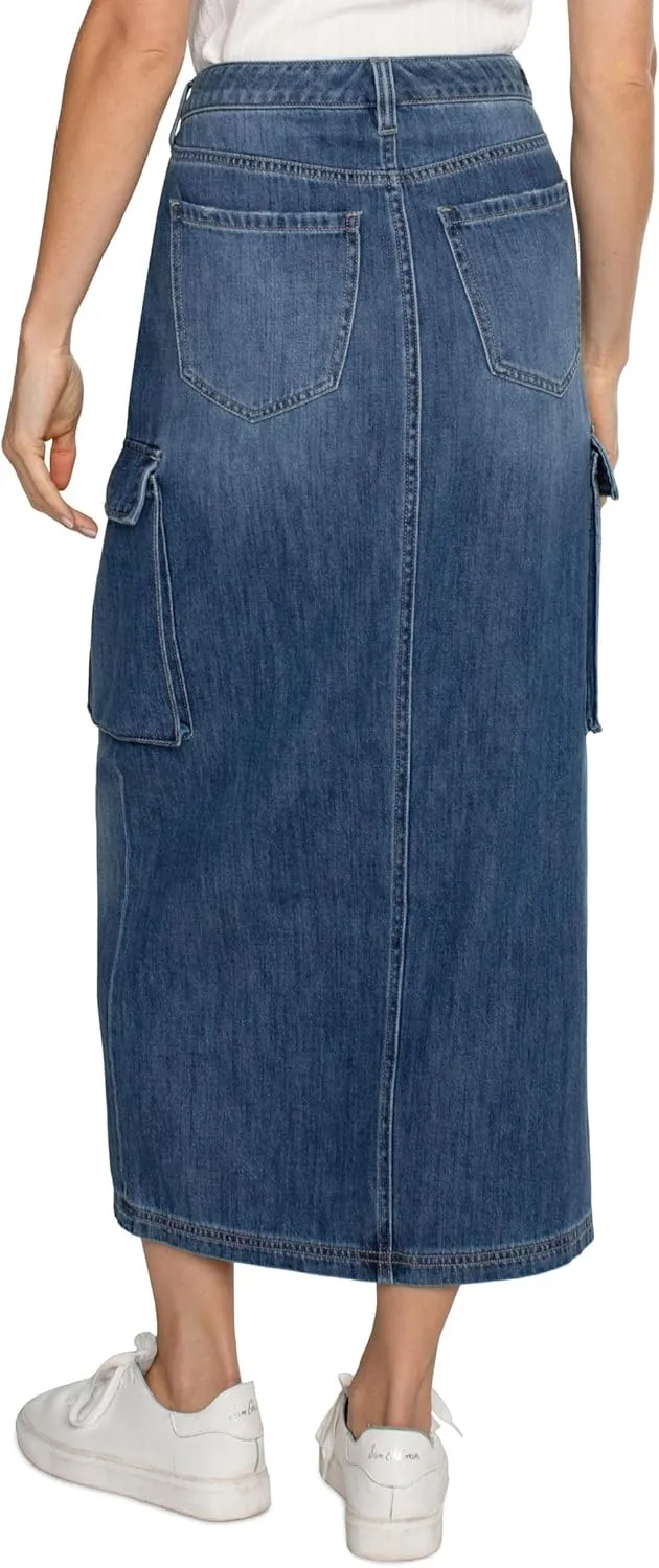 Liverpool Women's Denim Maxi Cargo Skirt with Split Front