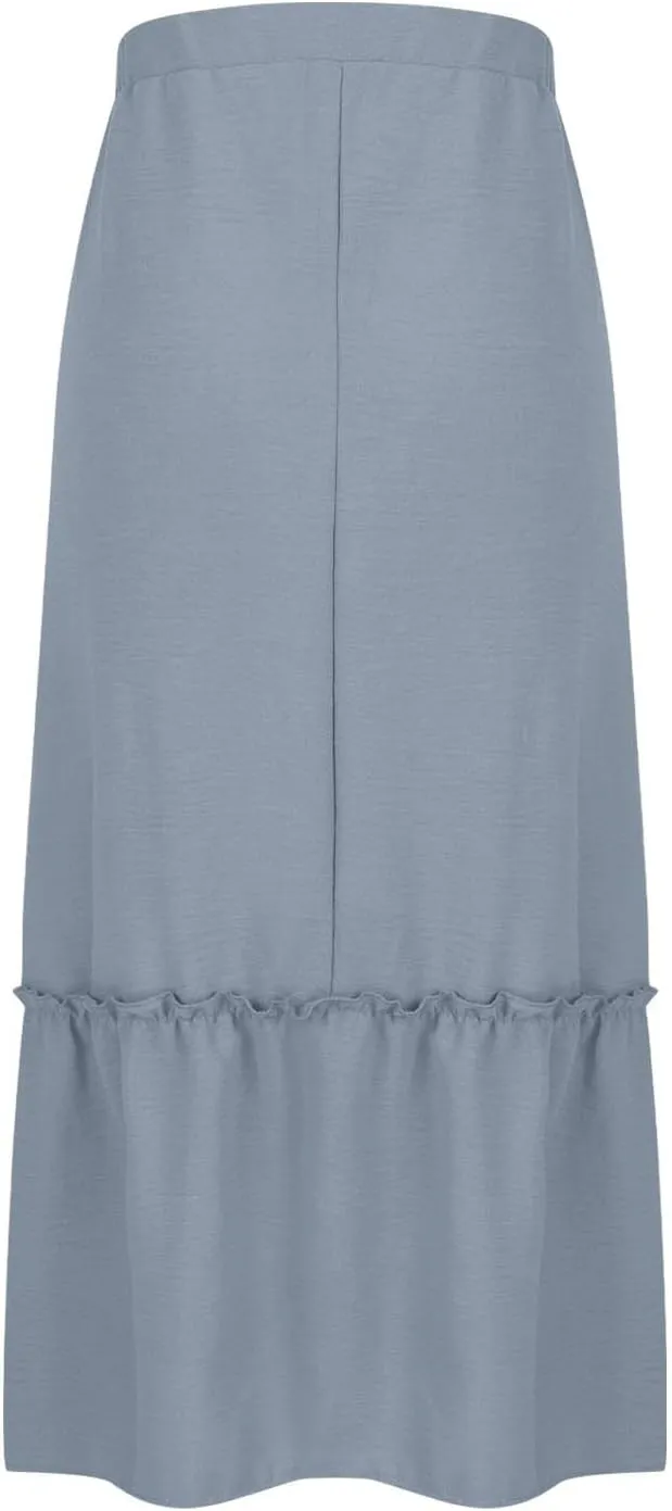 Long Ruffle Skirt for Women Fashion Flowy Boho Maxi Skirts Elastic High Wasit A-Line Pleated Tiered Beach Skirts
