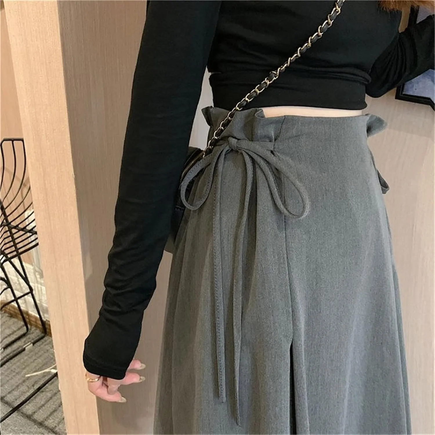 Long Skirt Women's Casual A-Line Elegant Summer Fashion Loose Side Waist Strap Office All-Match Mid-Length Skirt