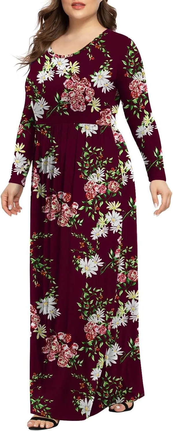 LONGYUAN Women's Plus Size Maxi Dresses for Curvy Women Casual Long Dress XL-6XL