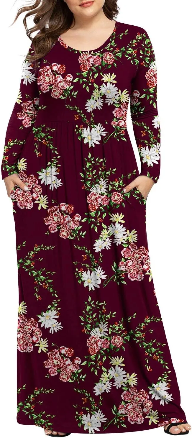 LONGYUAN Women's Plus Size Maxi Dresses for Curvy Women Casual Long Dress XL-6XL