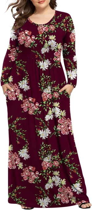 LONGYUAN Women's Plus Size Maxi Dresses for Curvy Women Casual Long Dress XL-6XL