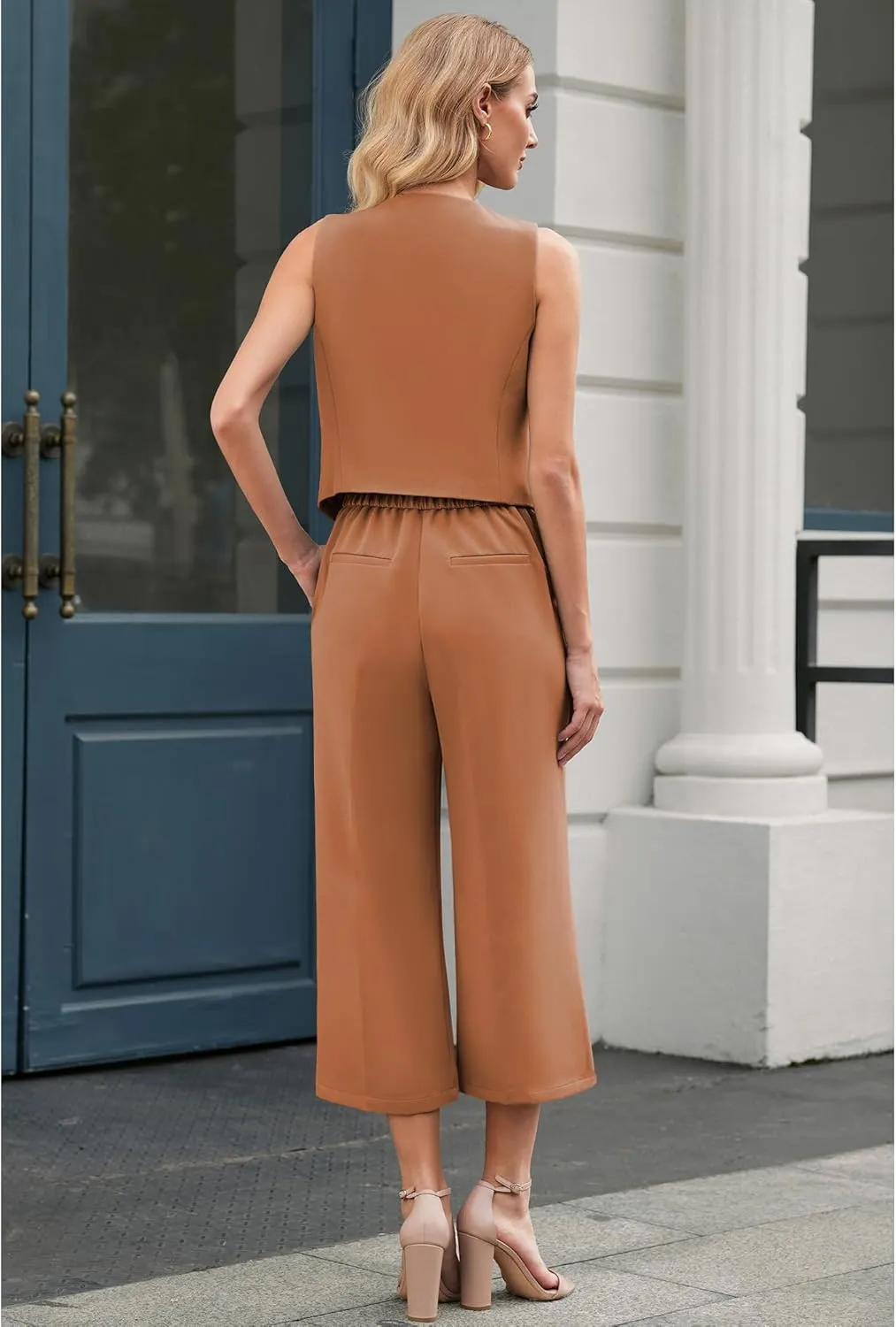 LookbookStore Pant Suits for Women Dressy Two Piece Business Casual Outfits Sleeveless Blazer Summer Vest and Pants Sets