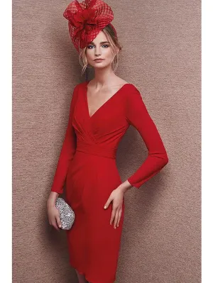 Luolandi Sheath / Column Cocktail Dresses Sexy Dress Holiday Knee Length Long Sleeve V Neck Polyester V Back