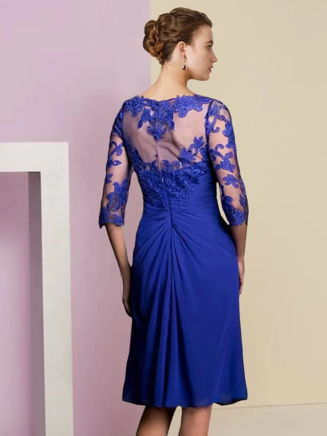 Luolandi Two Piece Sheath / Column Mother of the Bride Dress Formal Wedding Guest Vintage Elegant V Neck Knee Length Chiffon Lace Half Sleeve Jacket Dresses