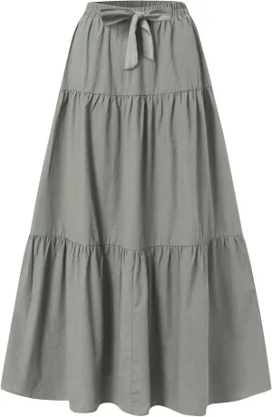 Maxi Skirts for Women 2025 Fashion Boho Long Skirt Summer Beach Swing Ruffle Tiered A-Line Pleated Elastic Waist