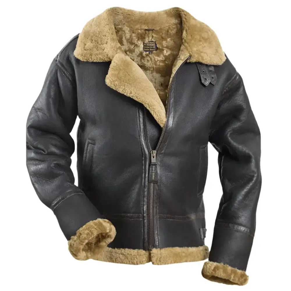Men's Brown Winter Fur Leather Jacket - Warm & Stylish Outerwear