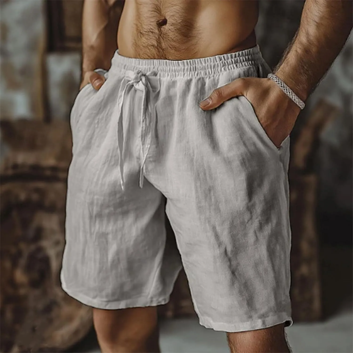 Men's Casual Shorts Cotton Elastic Waist Drawstring Shorts Lightweight Summer Beach Shorts 2025