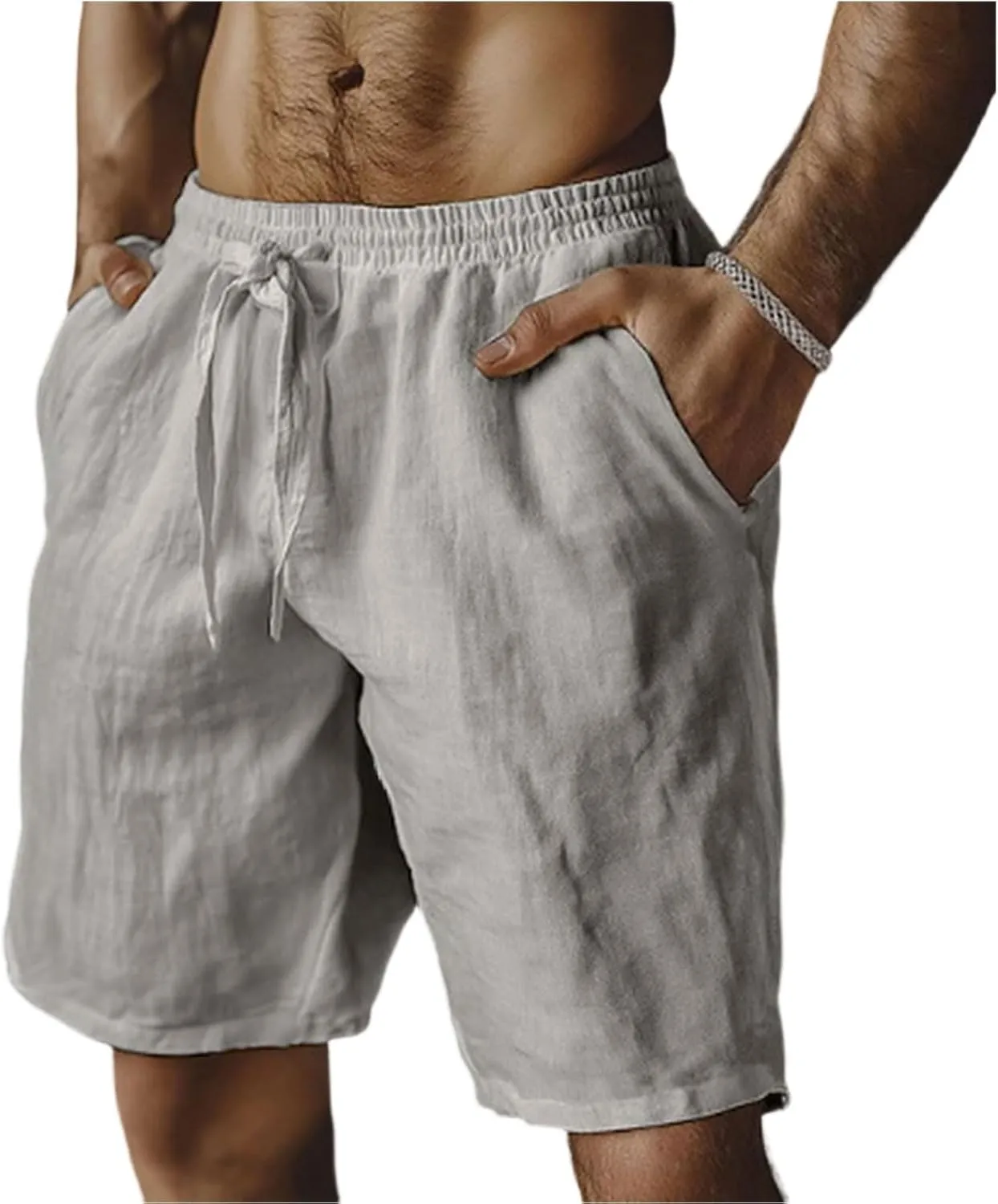 Men's Casual Shorts Cotton Elastic Waist Drawstring Shorts Lightweight Summer Beach Shorts 2025