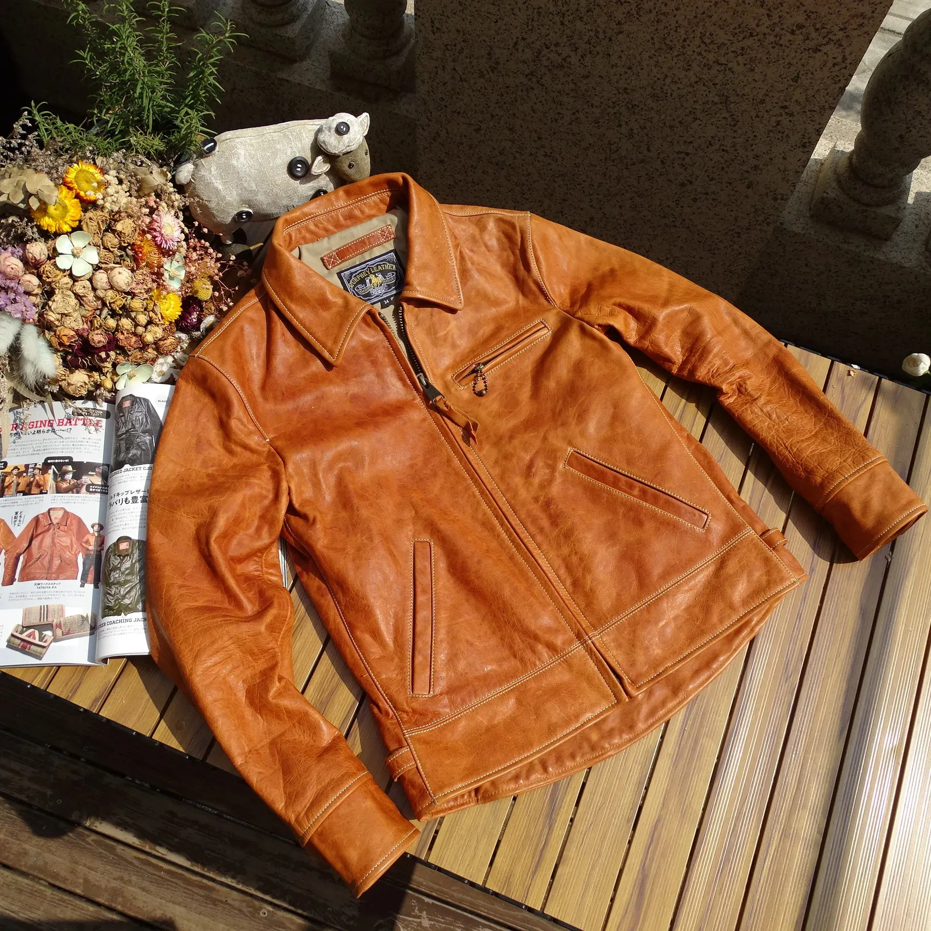 Men's Horsehide Leather Jacket - Short Slim Fit Biker Wear