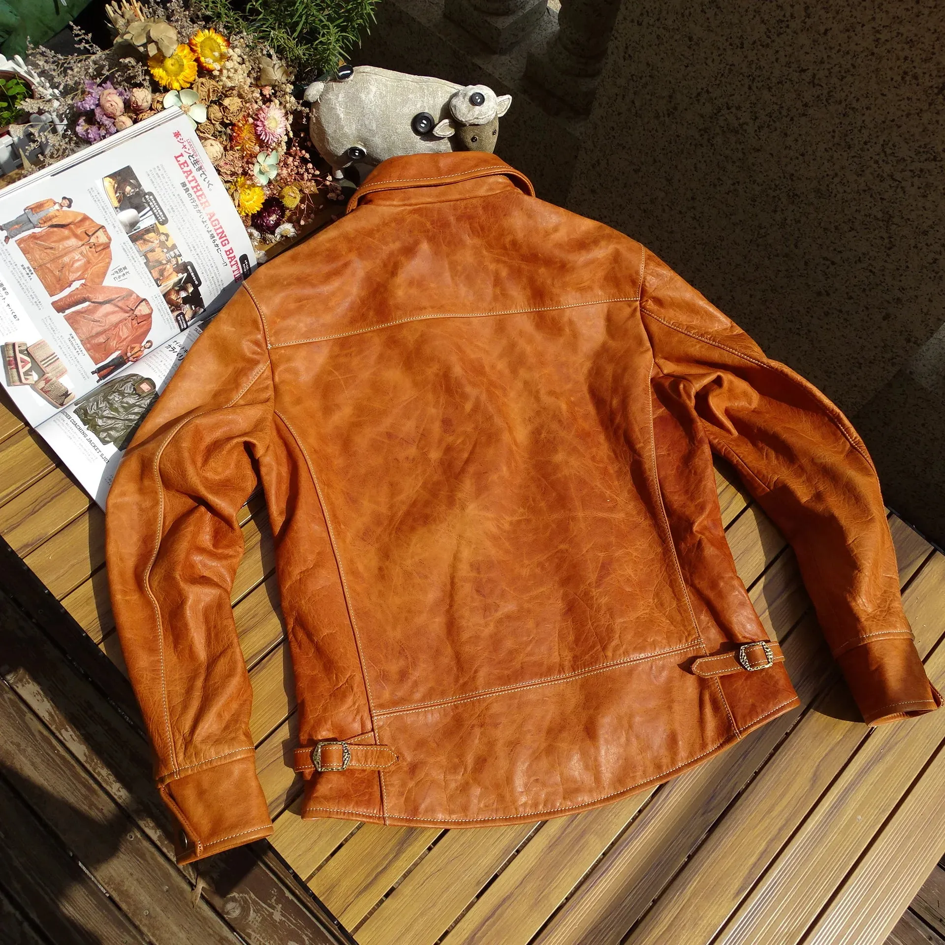Men's Horsehide Leather Jacket - Short Slim Fit Biker Wear
