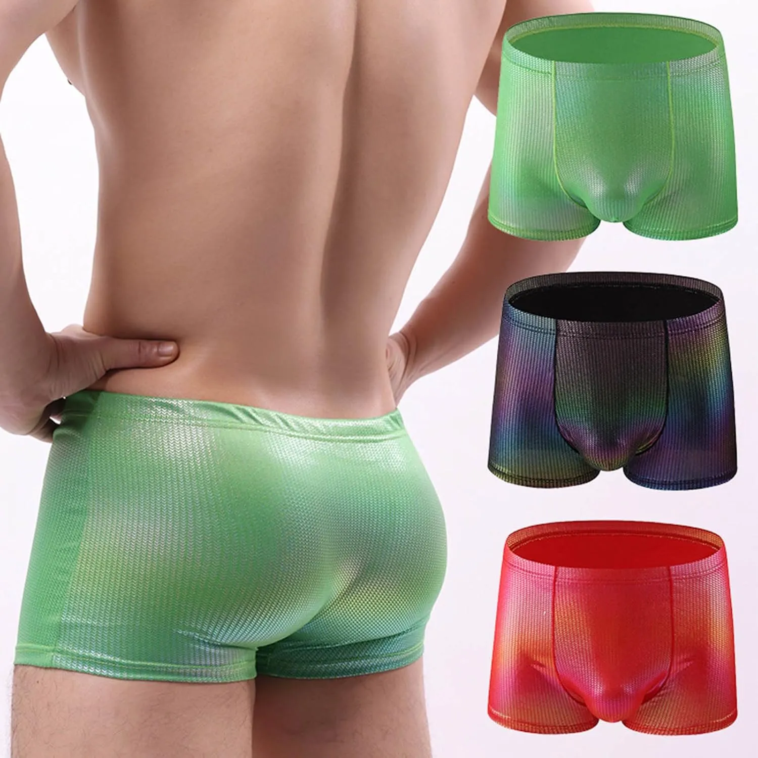 Mens Solid Color Imitation Leather Sexy Ventilate Waist Underwear Briefs Breathable Soft with Fly Underwear for Men