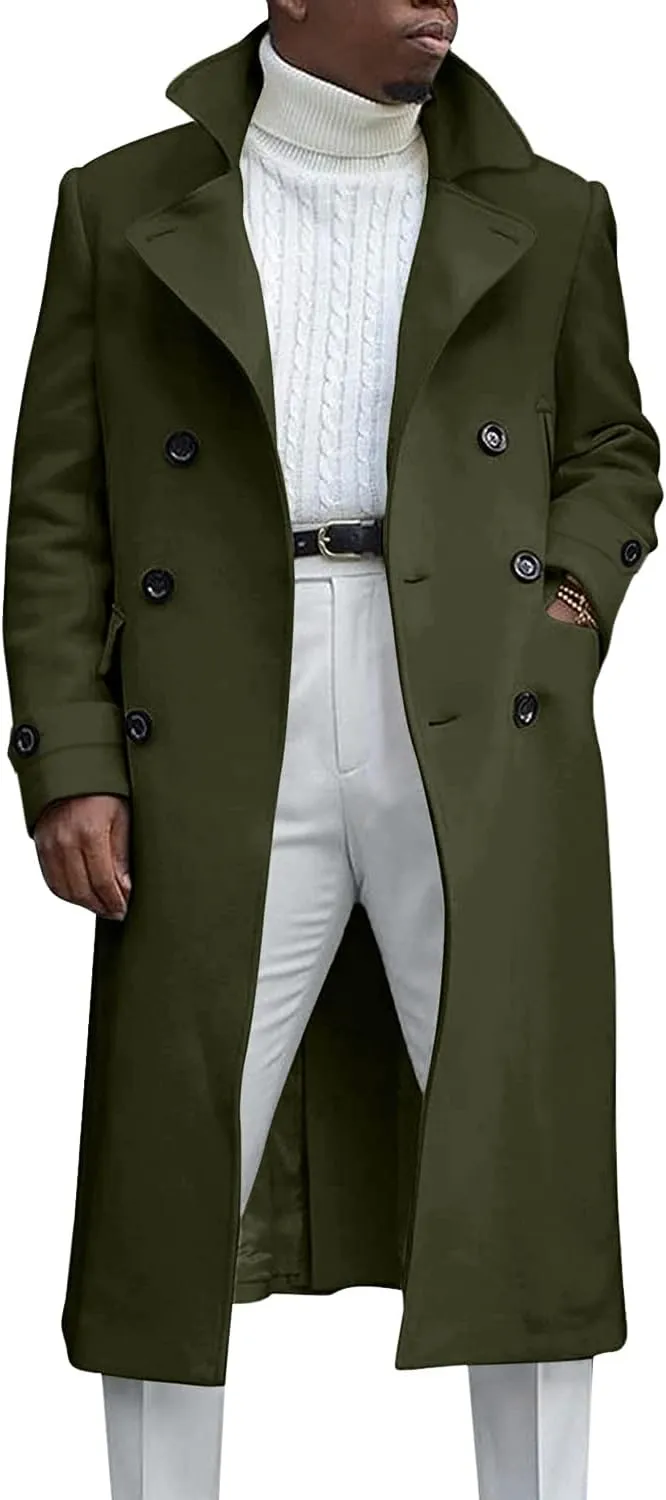 MNCEGEER Men's Trench Coat Notch Lapel Double Breasted Casual Cotton Blend Peacoat