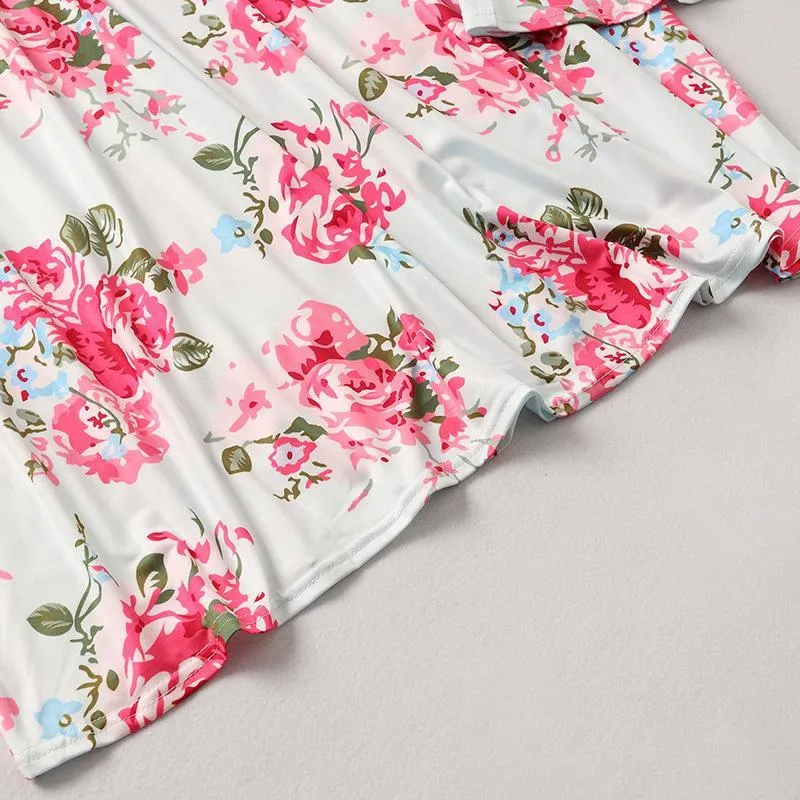 Mom Girl Botanical Prints Floor Length Matching Dress